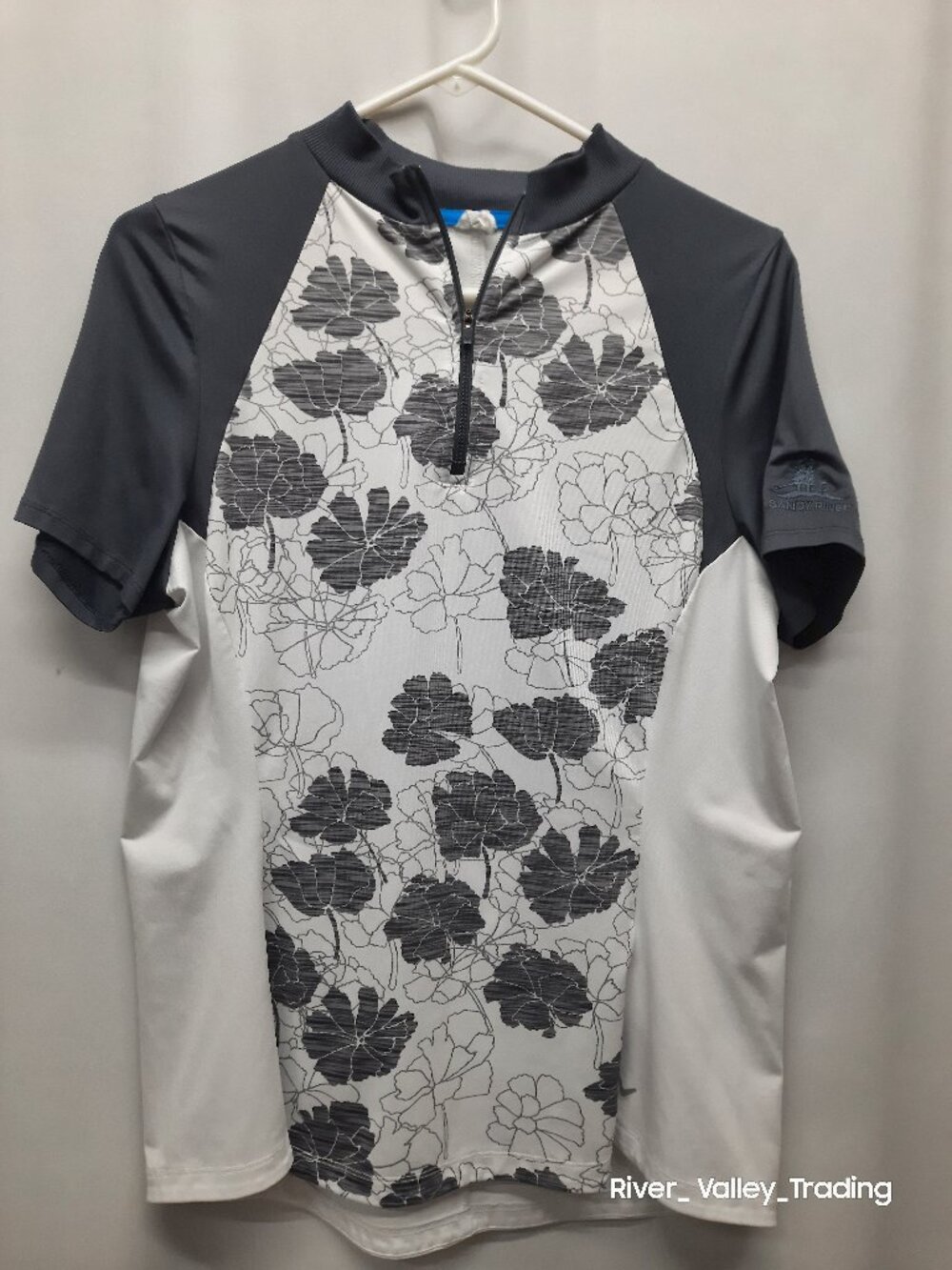 Callaway Golf Shirt Womens Large Gray White Floral 1/4 Zip Short Sleeve Pullover